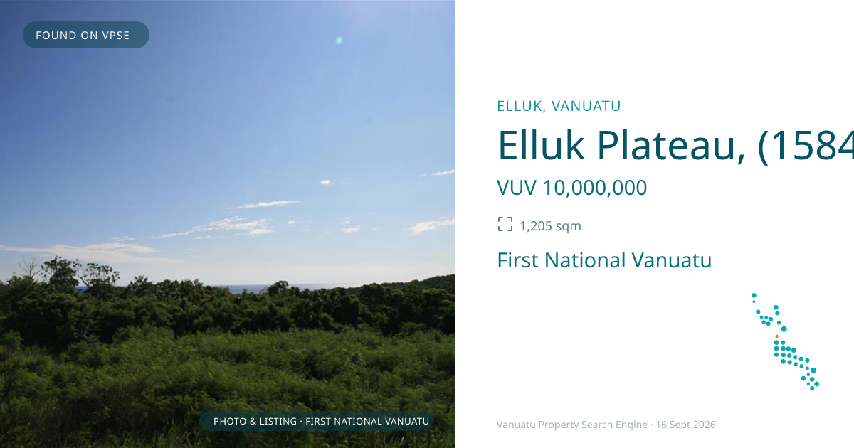 Elluk Plateau, (1584) Port Vila Vanuatu, ,